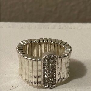 WA Studios Silver Stretch Ring with Crystal Accents